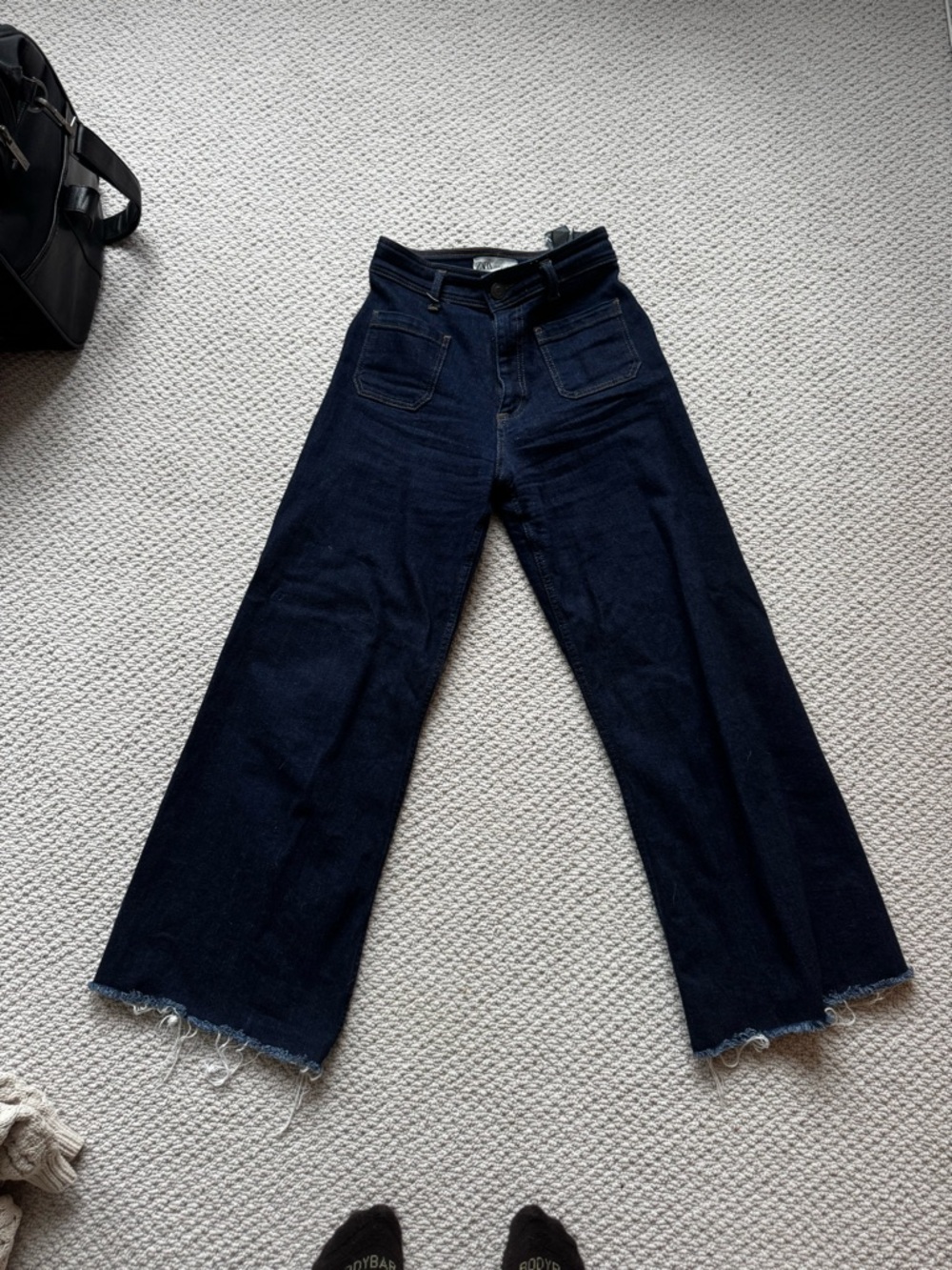 Zara Dark Blue Wide-Leg Jeans with Raw Hem